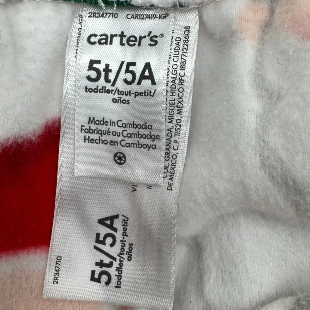 Carters Kids 2-Piece Set Santa Fleece and Cotton Pajamas 5t/5A Christmas‎ Cozy
